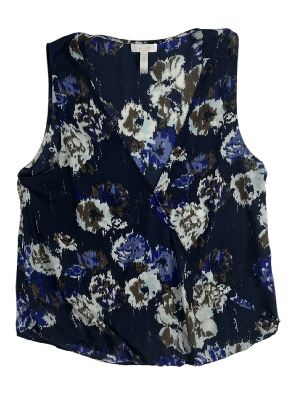 Leith Nordstrom‎ Floral Sleeveless Wrap Blouse Navy Blue Surplice Tank Top